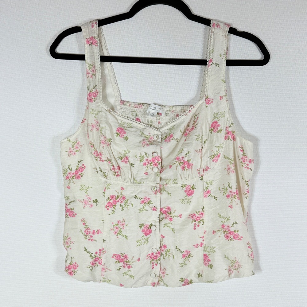 Kirious XL Tank Top Floral Smocked Pink Dainty Coquette Ballet Feminine Romantic